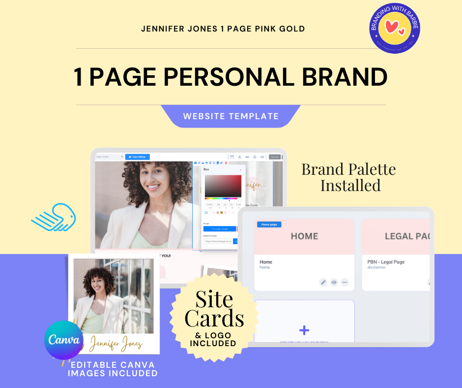 [BUILDERALL WEBSITE TEMPLATE] 1 Page Personal Brand w/Color Palette - Pink Gold Jennifer Jones