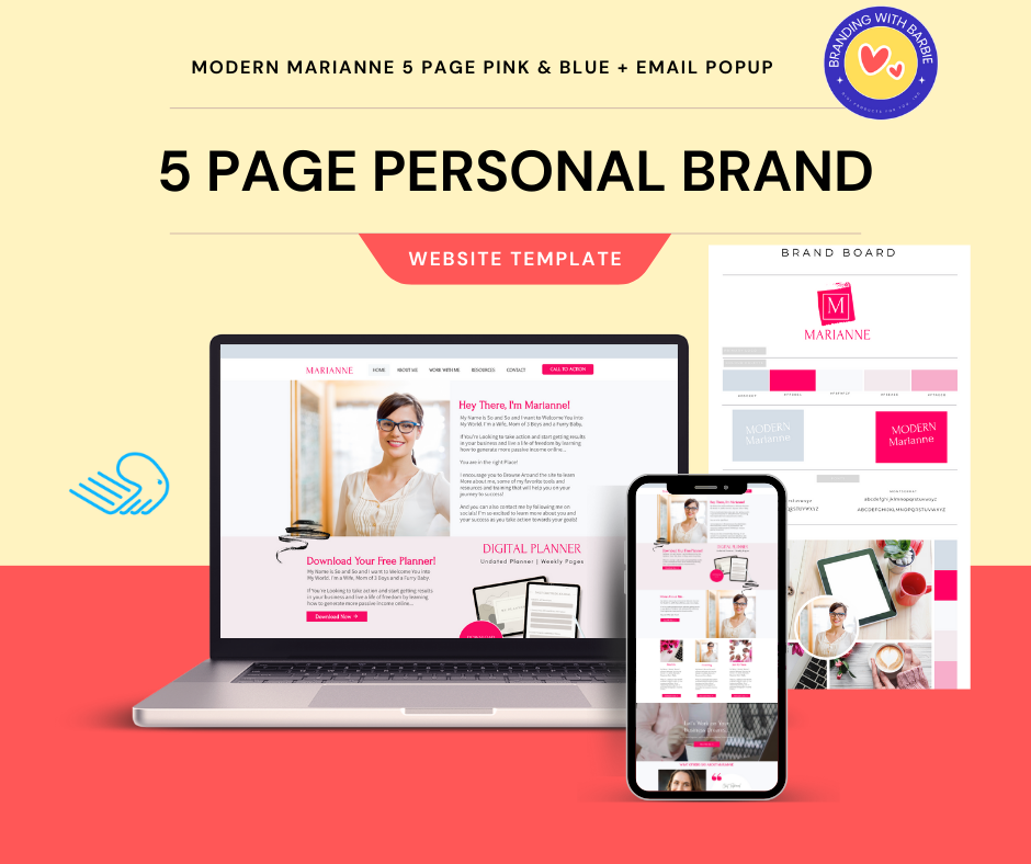 [BUILDERALL WEBSITE TEMPLATE] 5 Page Personal Brand - Email Pop-Up - Modern Marianne - Pink Blue