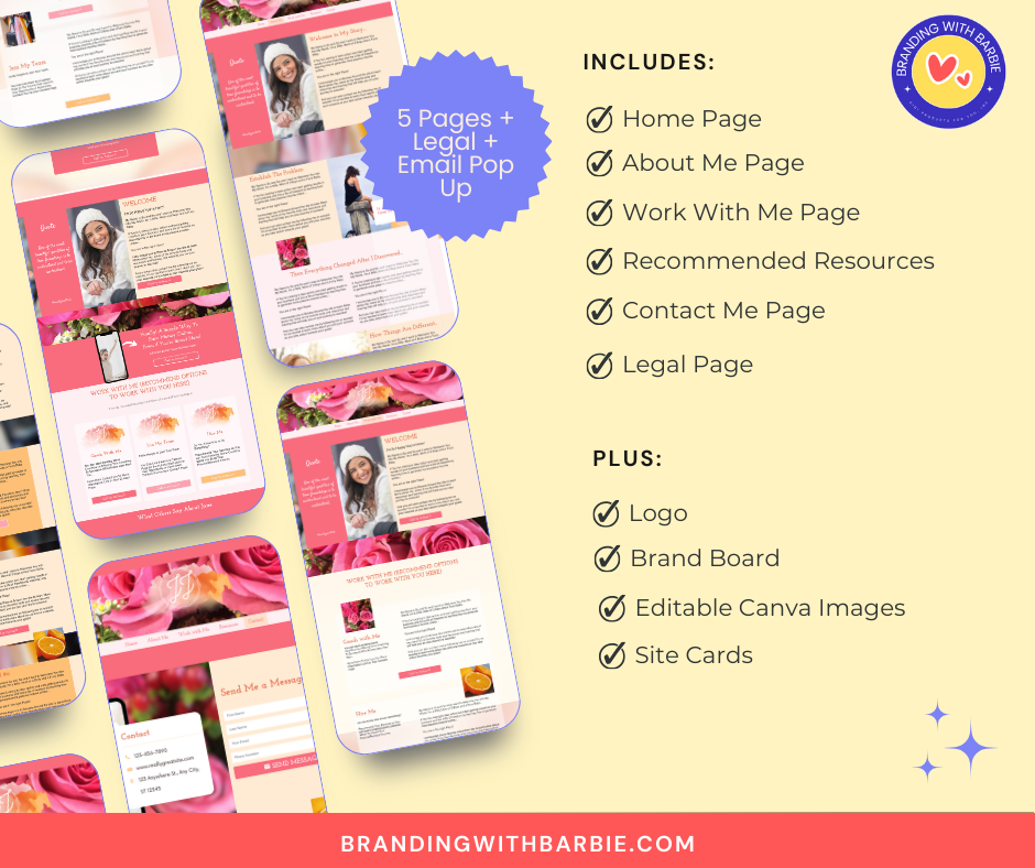 [BUILDERALL WEBSITE TEMPLATE] 5 Page Personal Brand - Email Pop-Up - Pink and Orange