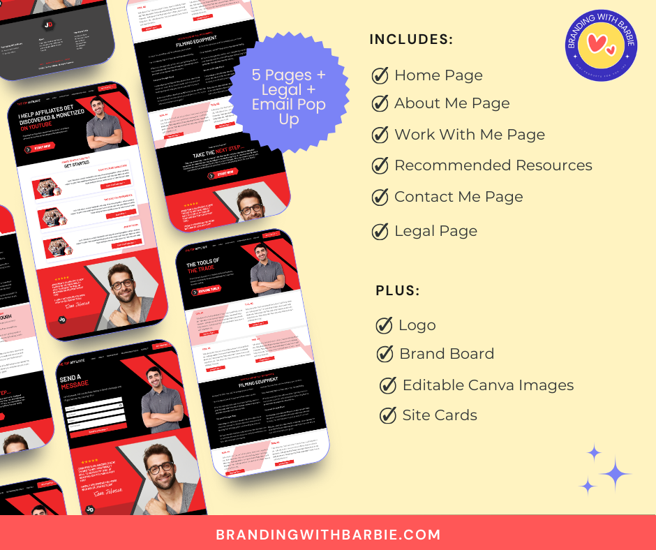 [BUILDERALL WEBSITE TEMPLATE] 5 Page Personal Brand - Email Pop-Up - The Affiliate Black Red
