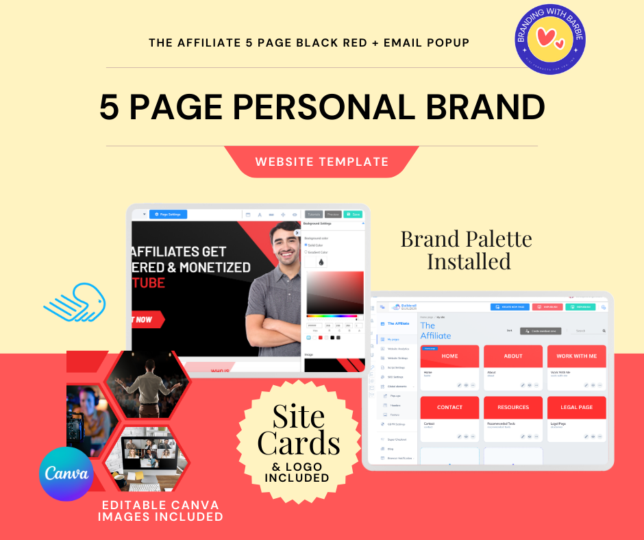 [BUILDERALL WEBSITE TEMPLATE] 5 Page Personal Brand - Email Pop-Up - The Affiliate Black Red