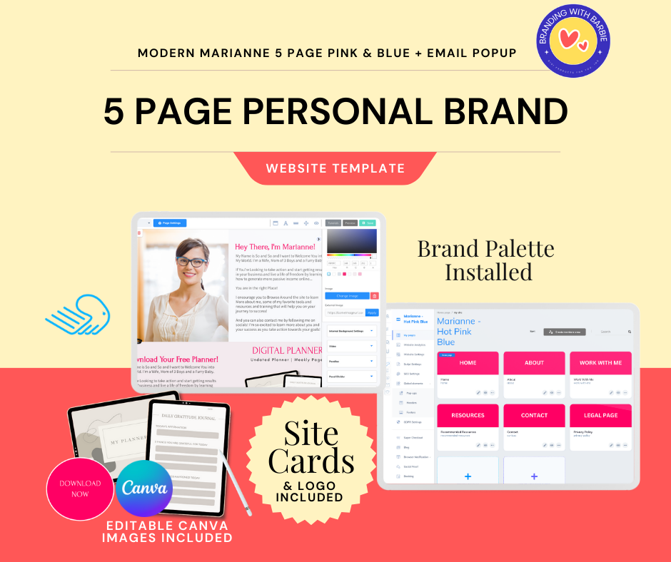 [BUILDERALL WEBSITE TEMPLATE] 5 Page Personal Brand - Email Pop-Up - Modern Marianne - Pink Blue