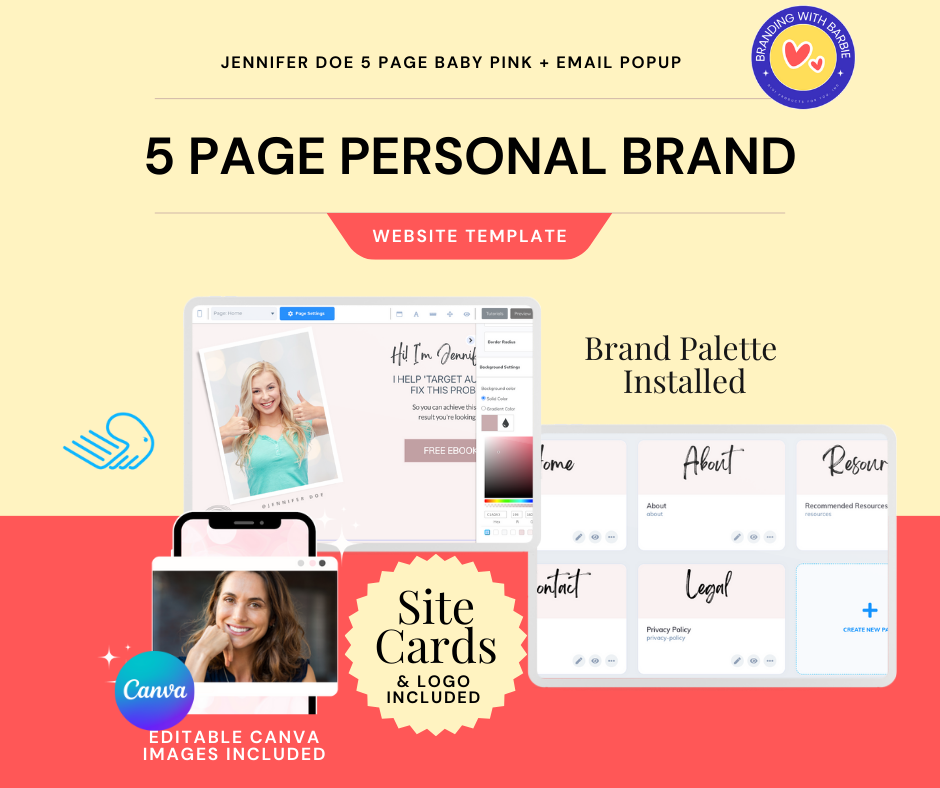 [BUILDERALL WEBSITE TEMPLATE] 5 Page Personal Brand - Email Pop-Up - Jennifer Doe Baby Pink