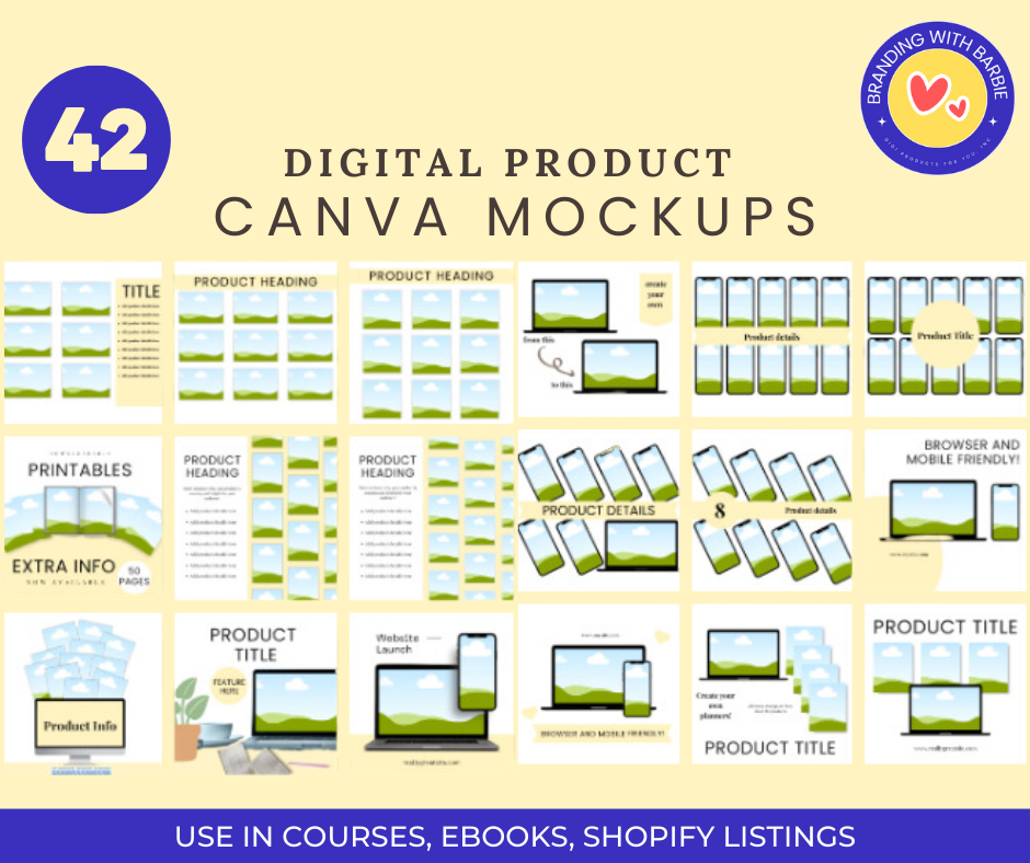 42 Canva Digital Product Mockups + Shopify Listing Thumbnail